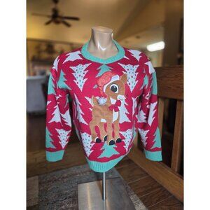 NWT cute Rudolph The Red-Nosed Reindeer Sweater XL Christmas Knit unisex ugly